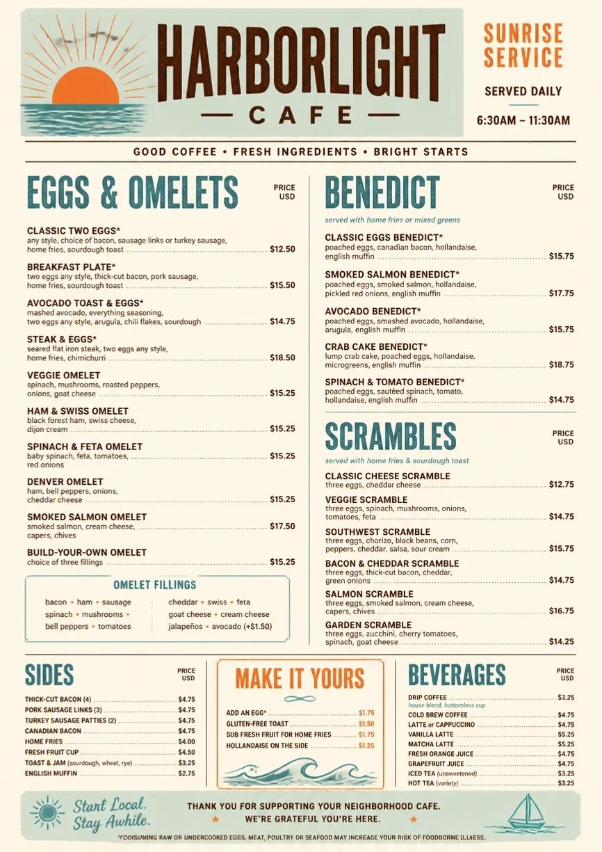 Sunrise Classic menu template preview