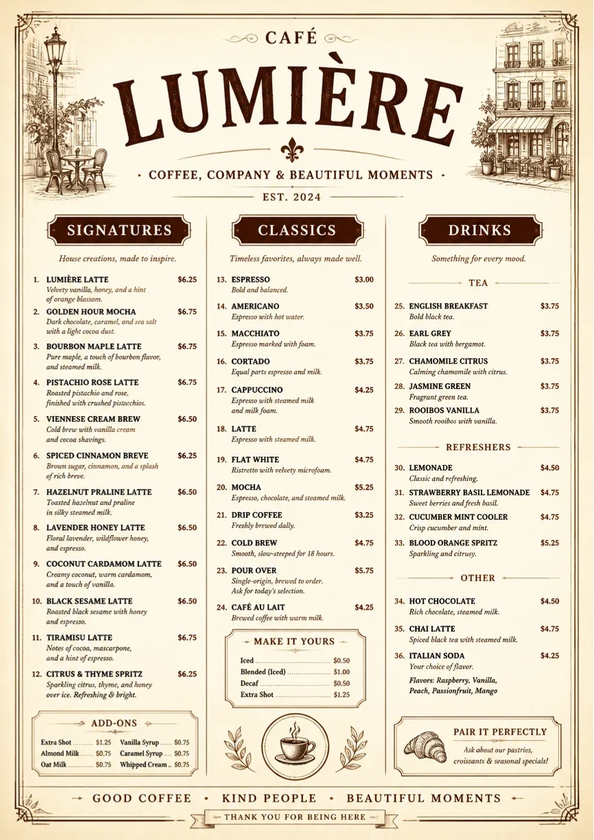 Vintage Classic menu template preview