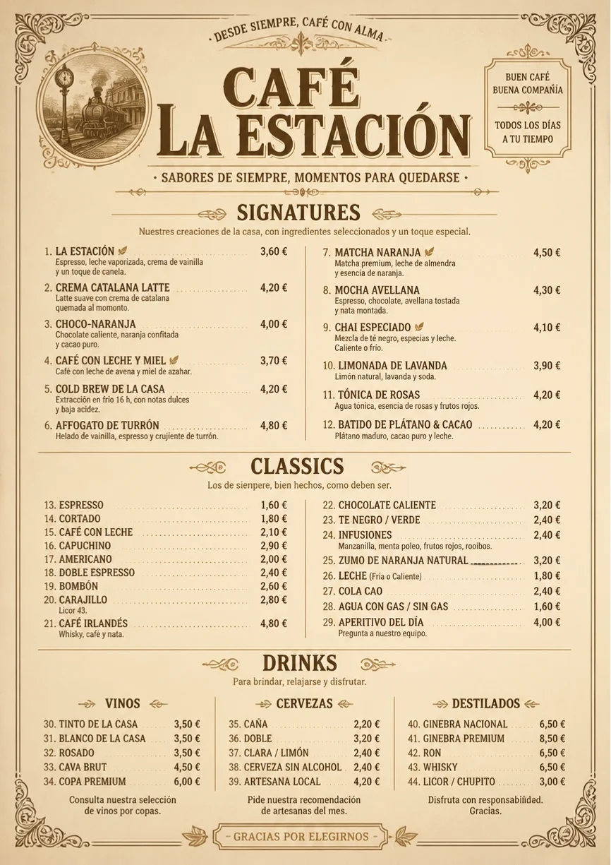 Vintage Classic menu template preview