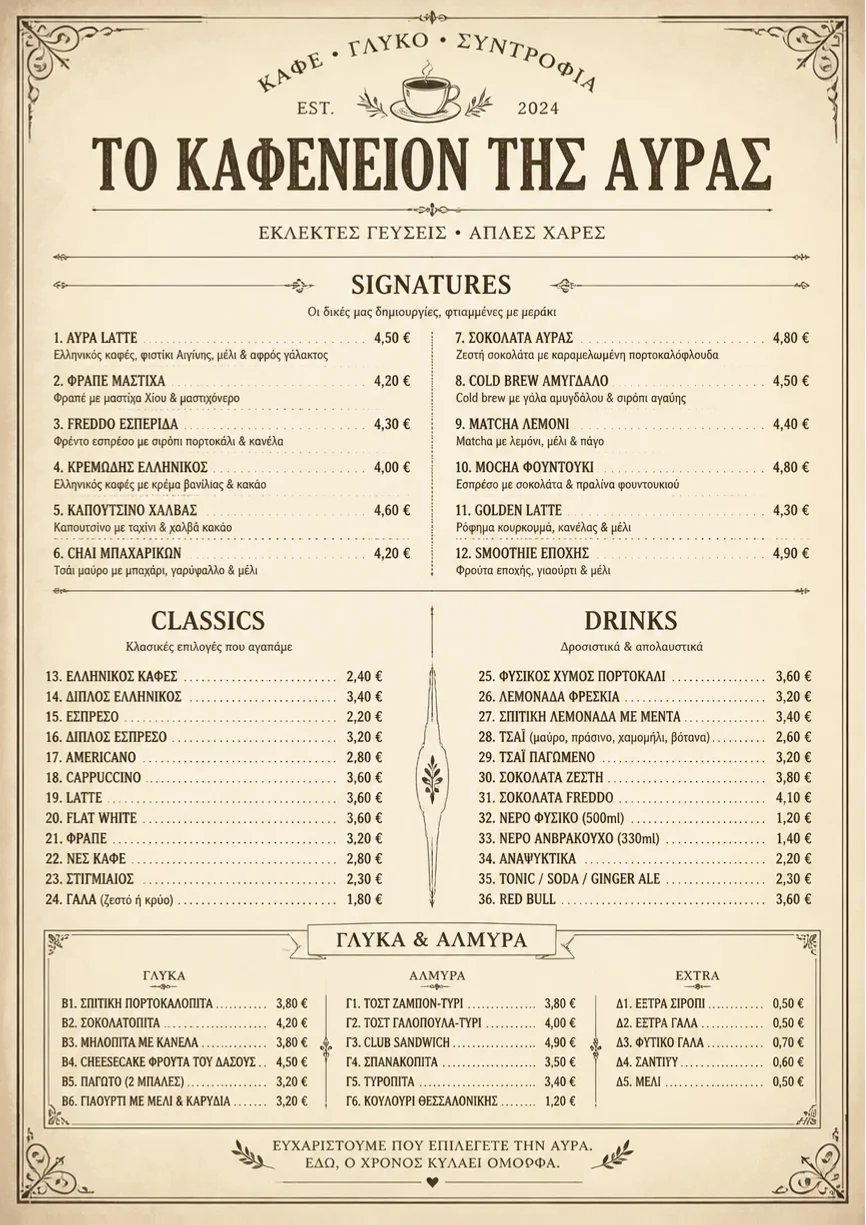 Vintage Classic menu template preview