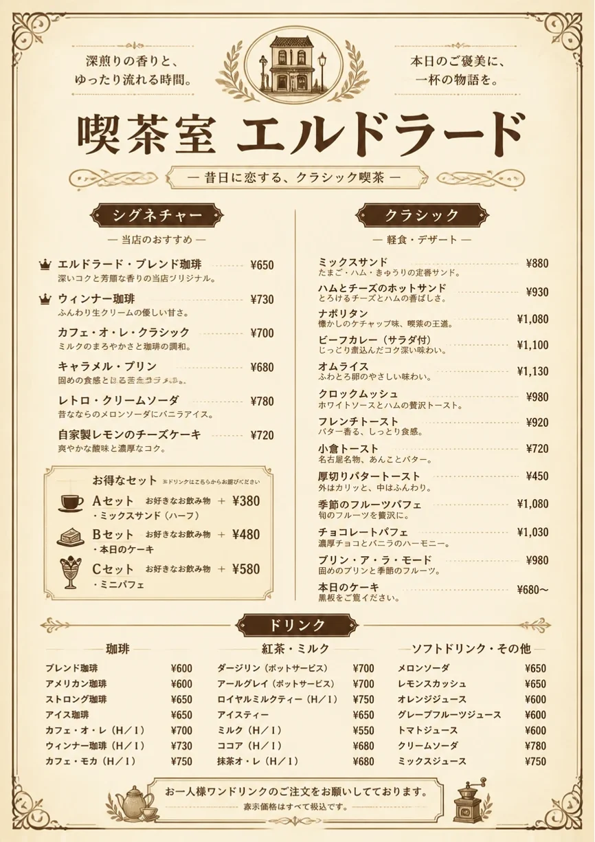 Vintage Classic menu template preview