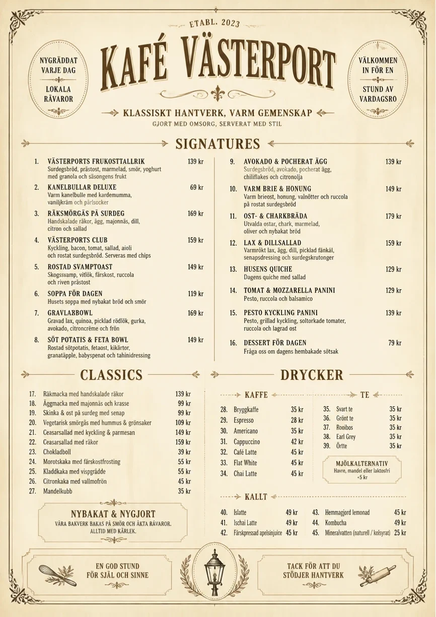 Vintage Classic menu template preview