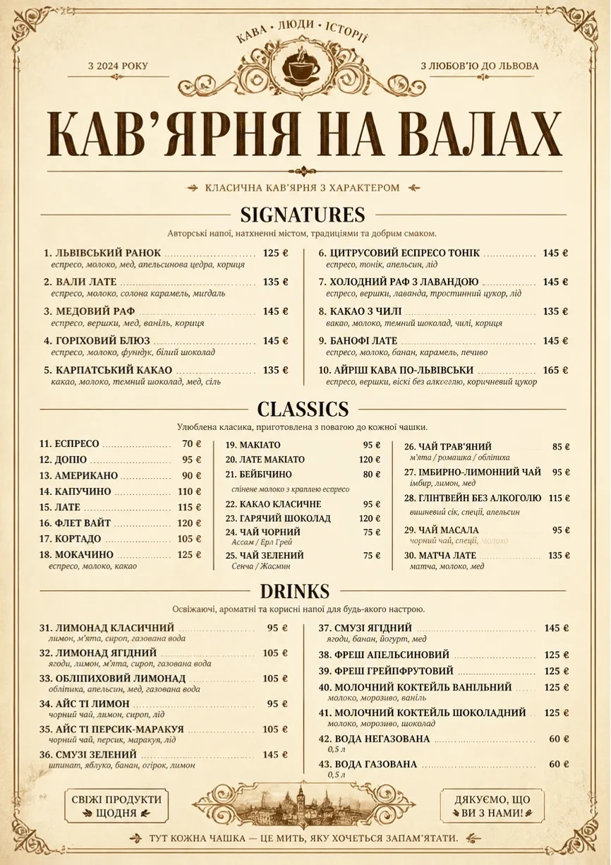 Vintage Classic menu template preview