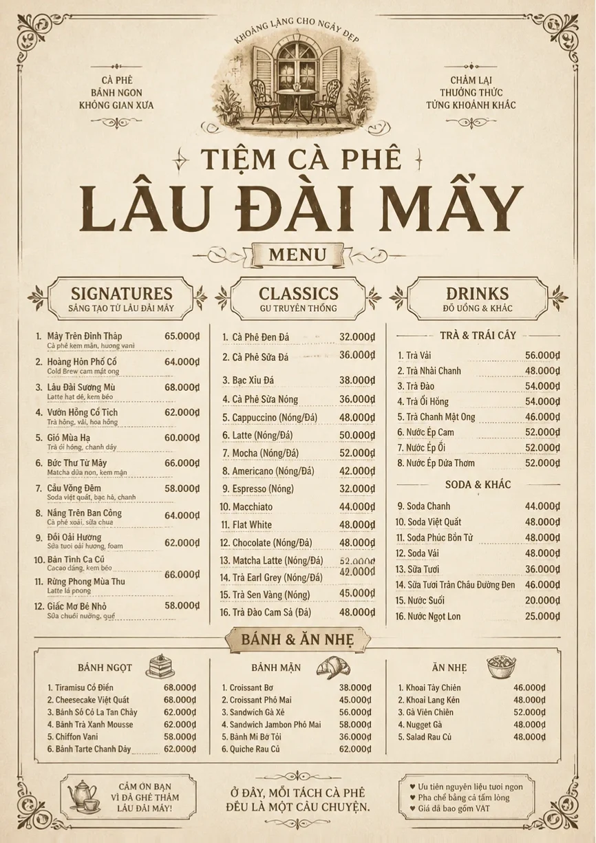 Vintage Classic menu template preview