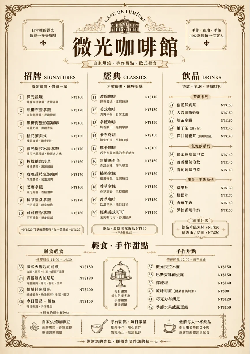 Vintage Classic menu template preview