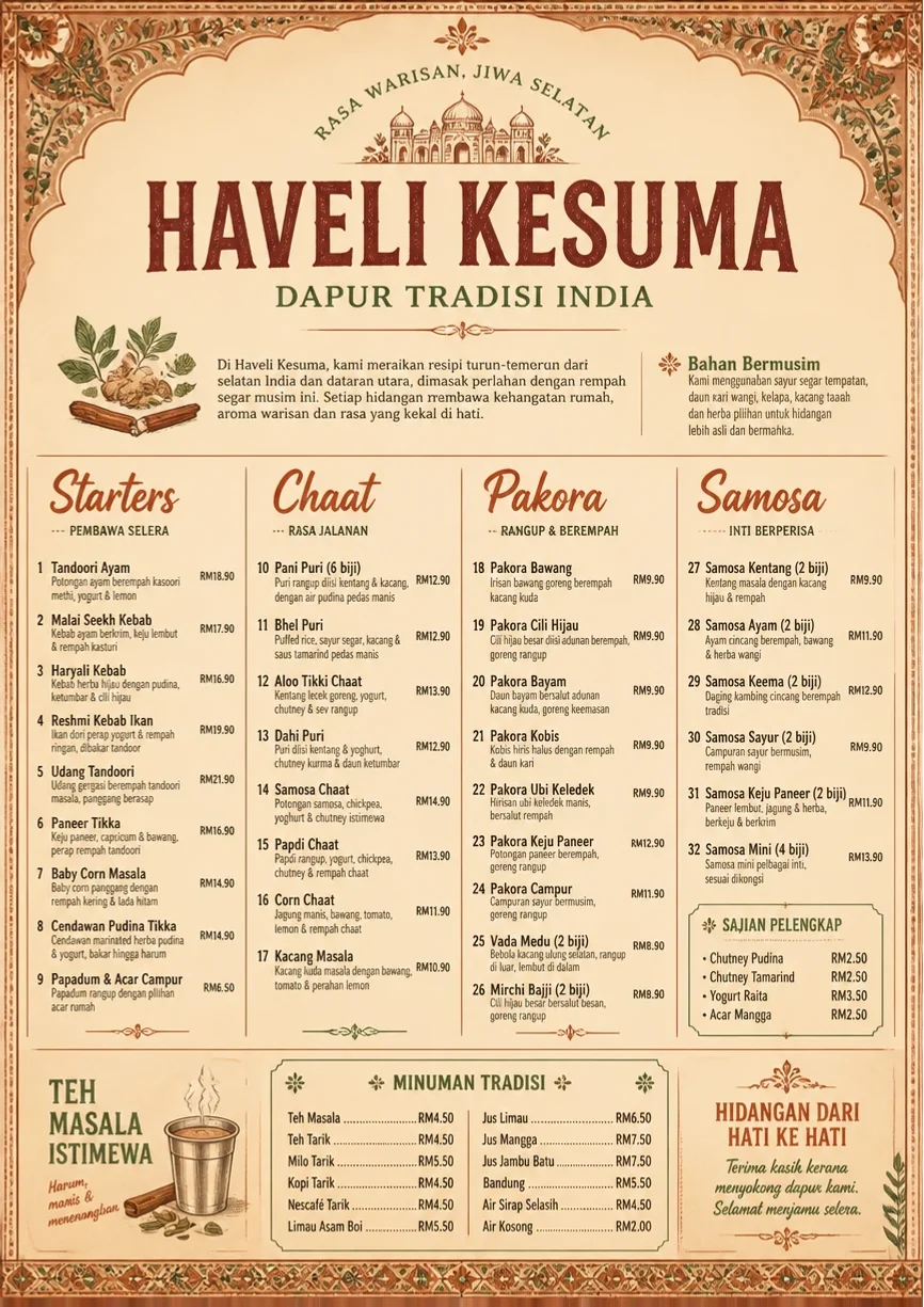 Heritage Tradition menu template preview