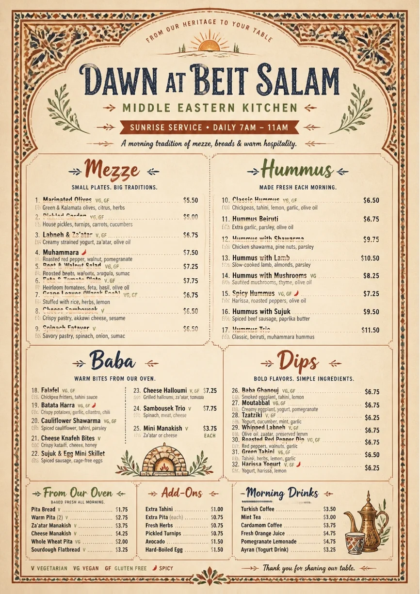 Heritage Tradition menu template preview
