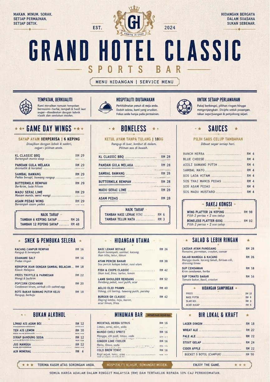 Grand Hotel Classic menu template preview