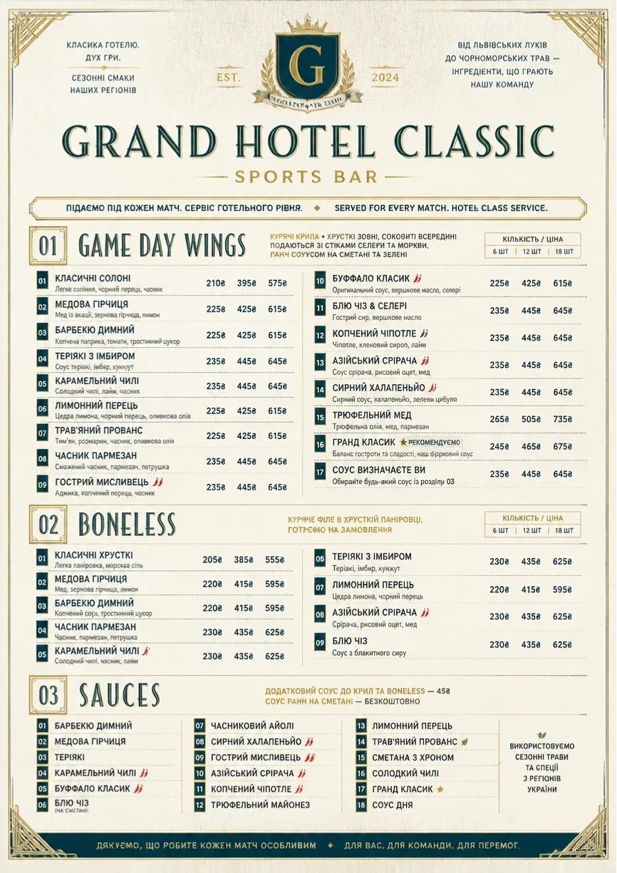 Grand Hotel Classic menu template preview