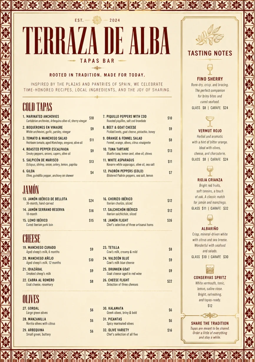 Heritage Tradition menu template preview