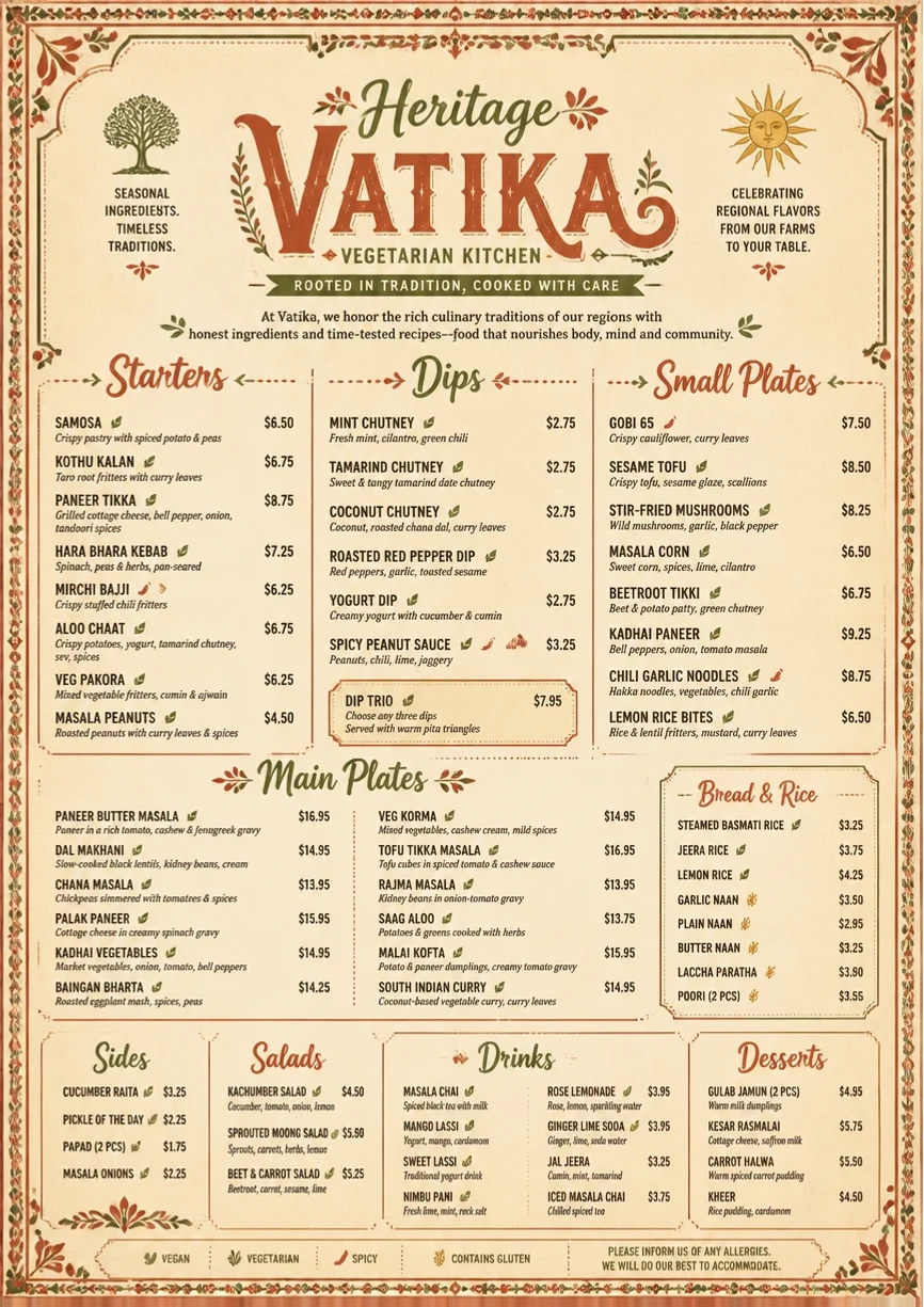 Heritage Tradition menu template preview
