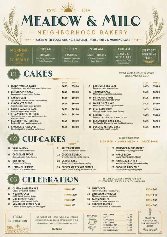 Bakery Rustic bakery-menu menu template preview