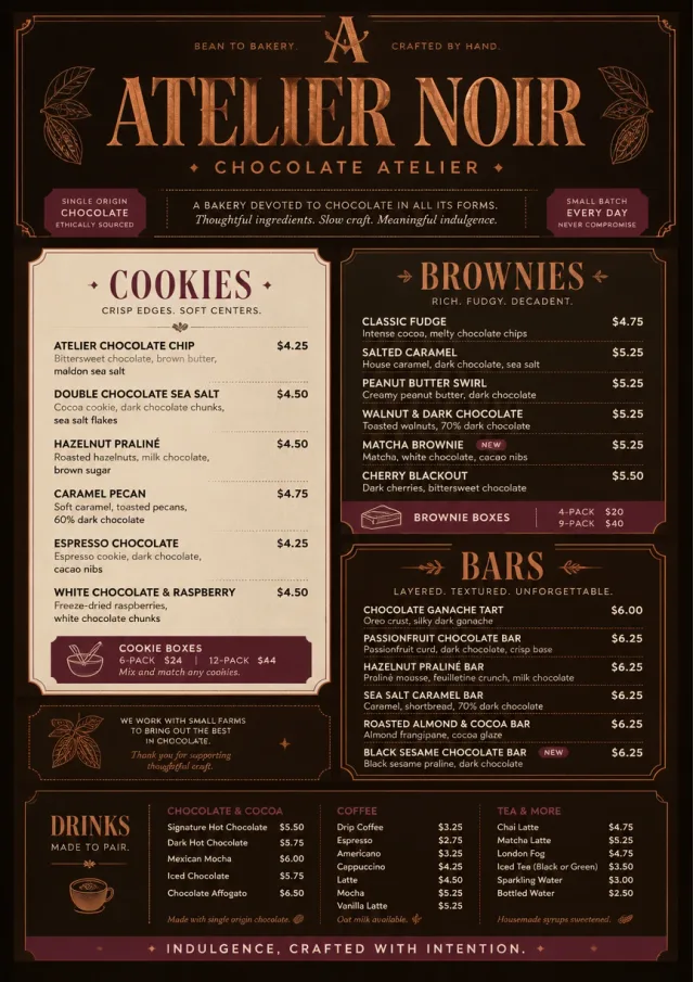 Chocolate Atelier bakery-menu menu template preview