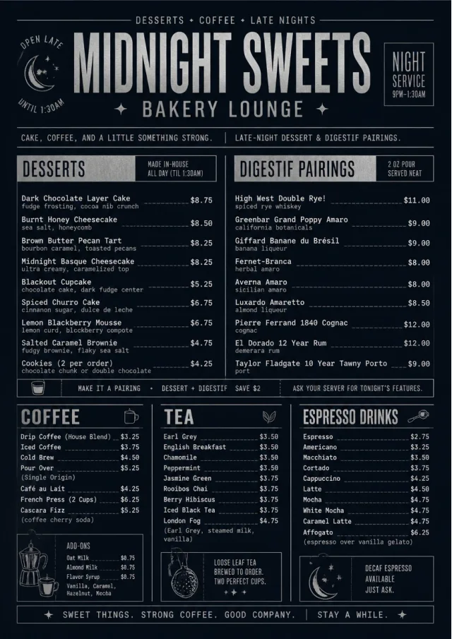 Midnight Sweets bakery-menu menu template preview