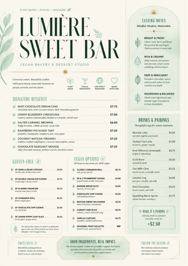 Vegan Sweet Bar bakery-menu menu template preview