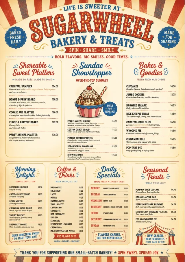 Carnival Treats bakery-menu menu template preview