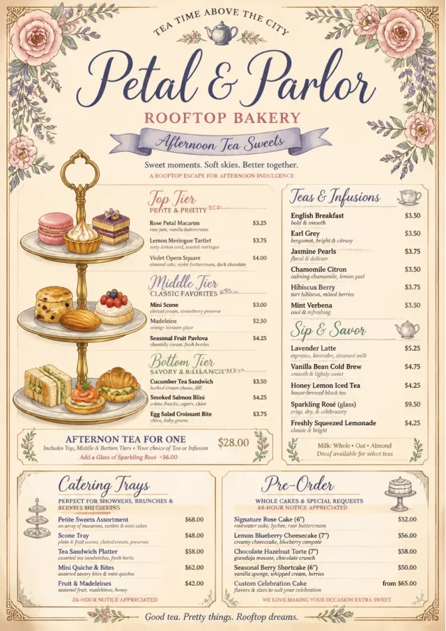 Afternoon Tea Sweets bakery-menu menu template preview