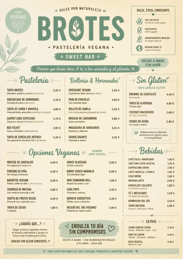 Vegan Sweet Bar bakery-menu menu template preview