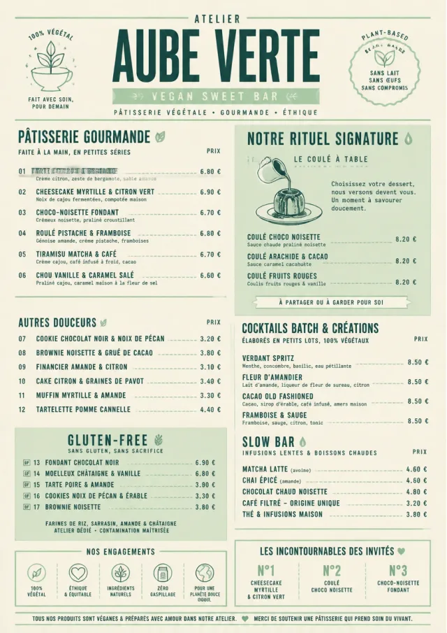 Vegan Sweet Bar bakery-menu menu template preview