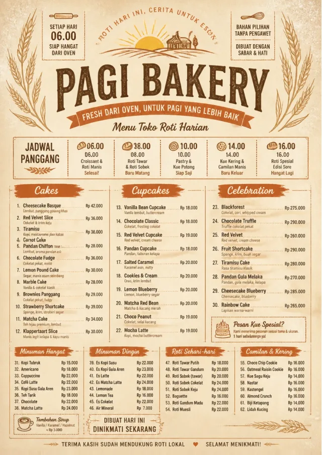 Bakery Rustic bakery-menu menu template preview