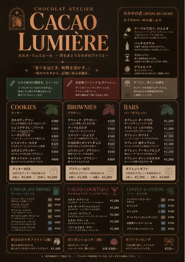 Chocolate Atelier bakery-menu menu template preview