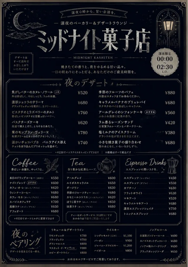 Midnight Sweets bakery-menu menu template preview