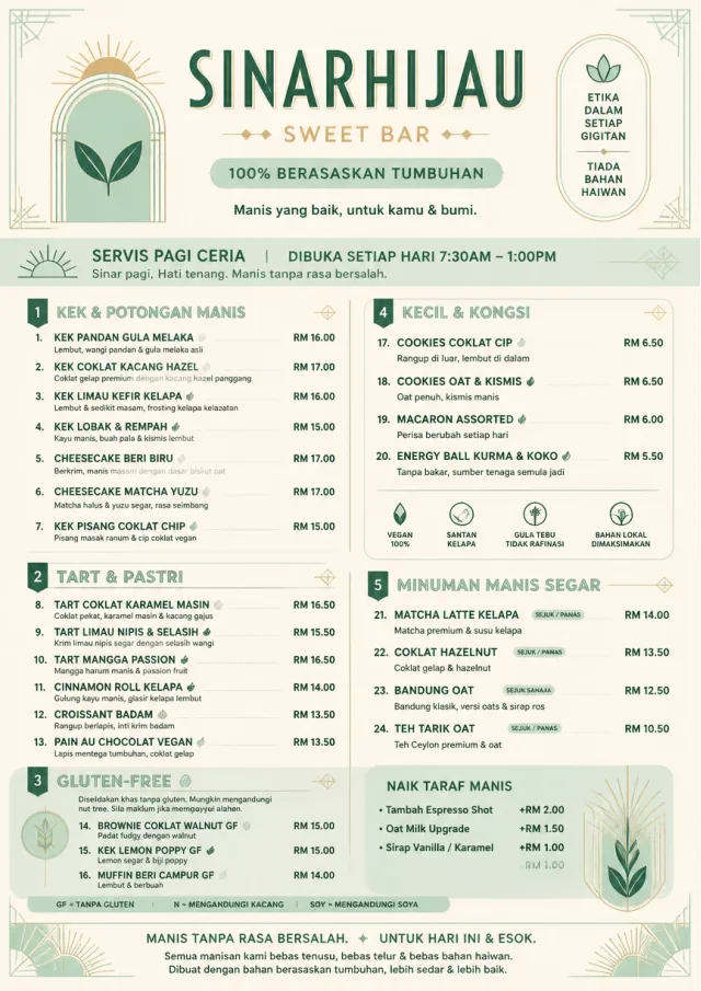 Vegan Sweet Bar bakery-menu menu template preview