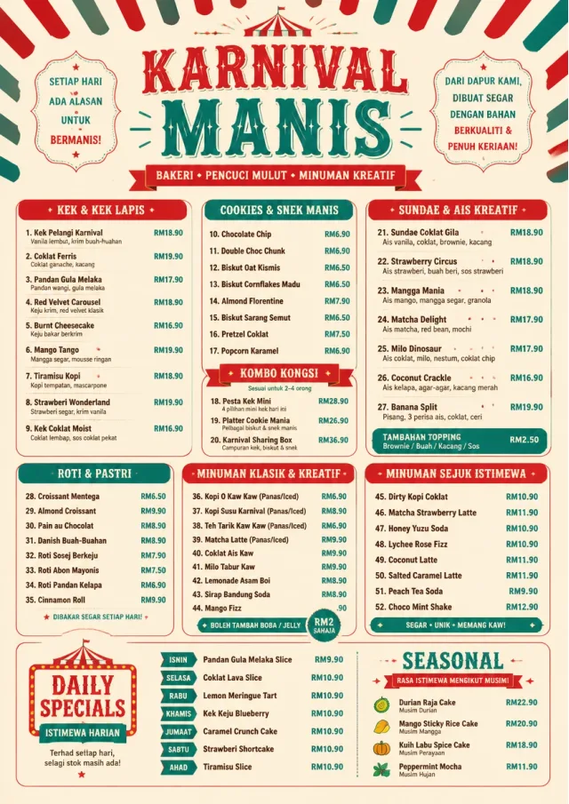 Carnival Treats bakery-menu menu template preview