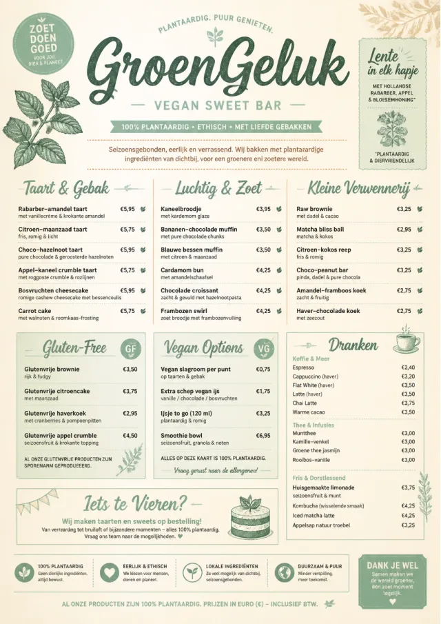 Vegan Sweet Bar bakery-menu menu template preview