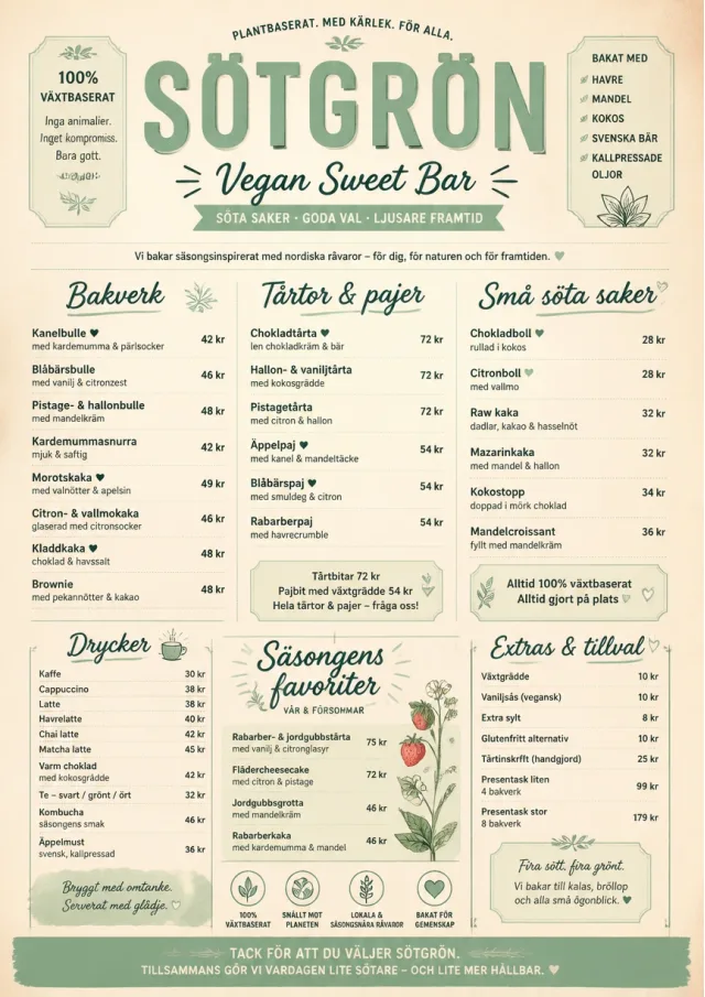 Vegan Sweet Bar bakery-menu menu template preview