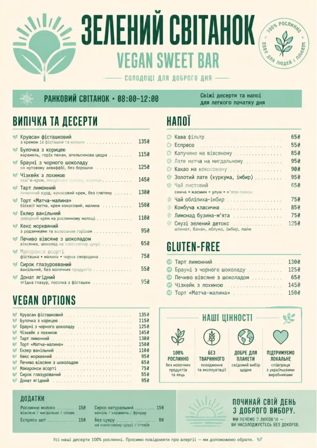Vegan Sweet Bar bakery-menu menu template preview