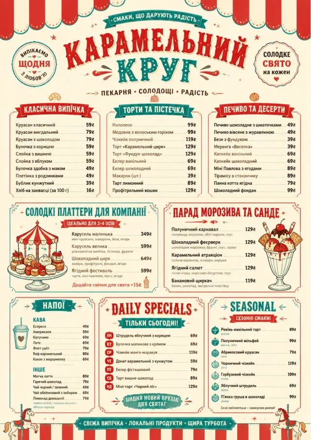 Carnival Treats bakery-menu menu template preview