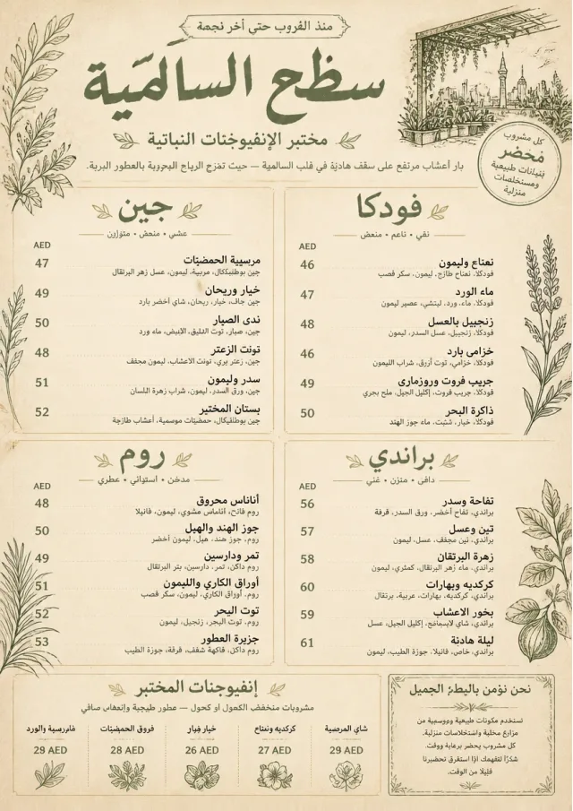 Botanical Infusion bar-menu menu template preview