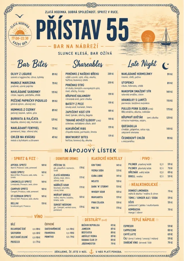 Coastal Sunset bar-menu menu template preview