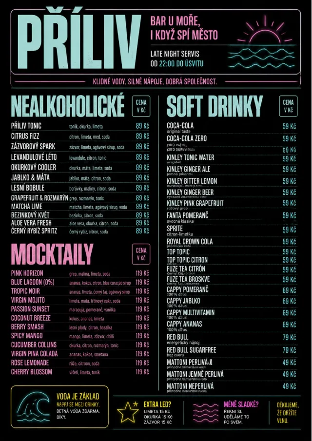 Neon Night Pour bar-menu menu template preview
