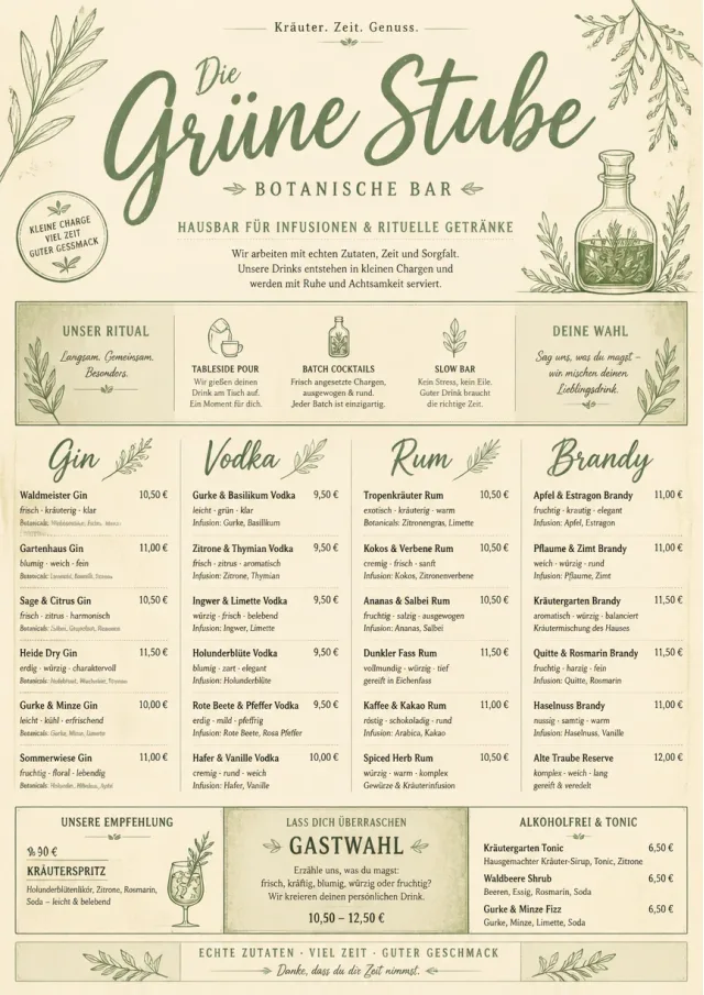 Botanical Infusion bar-menu menu template preview