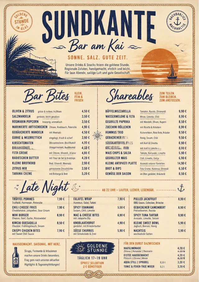 Coastal Sunset bar-menu menu template preview
