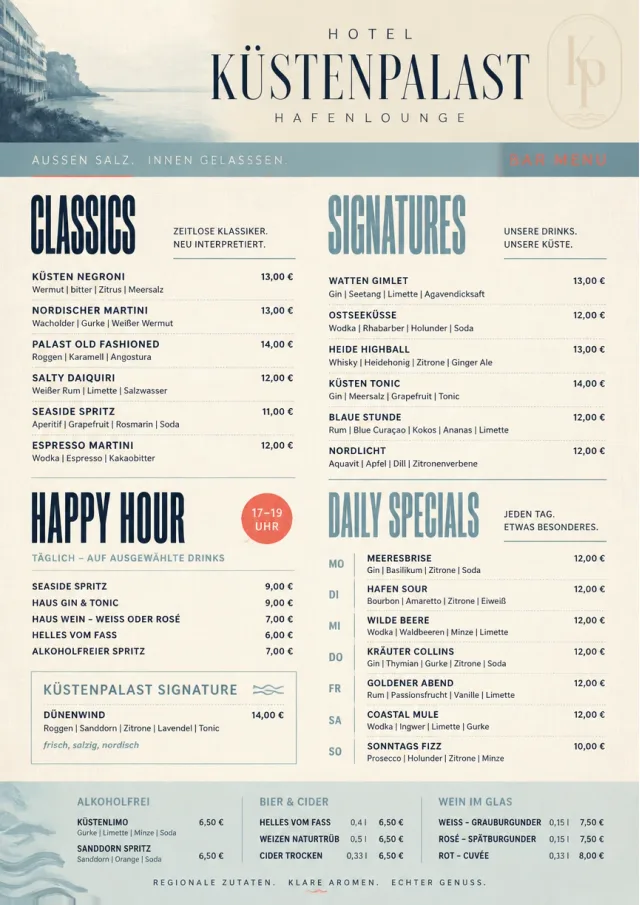 Luxury Hotel Lounge bar-menu menu template preview
