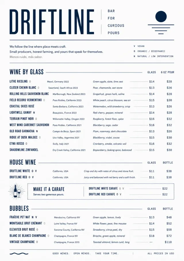 Modern Minimal Pour bar-menu menu template preview