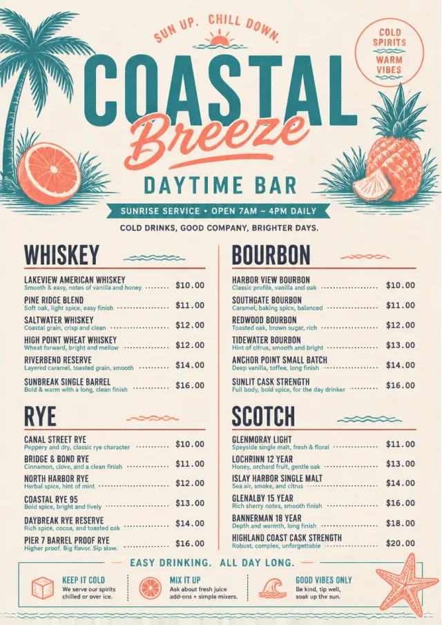 Tropical Refresh bar-menu menu template preview