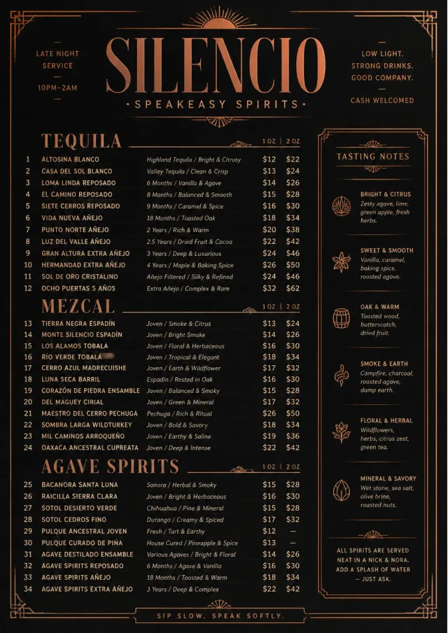 Speakeasy Spirits bar-menu menu template preview