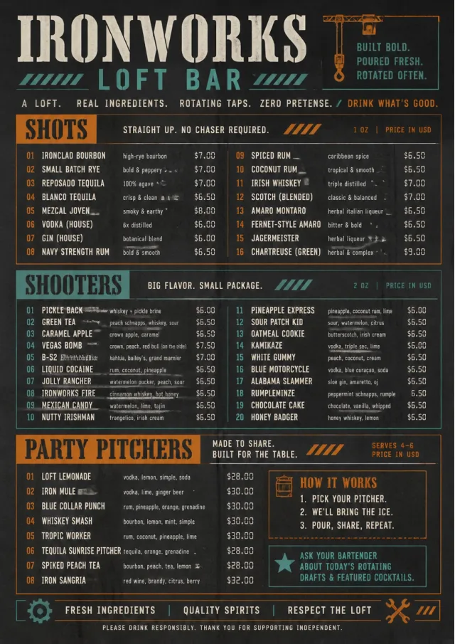 Industrial Craft bar-menu menu template preview