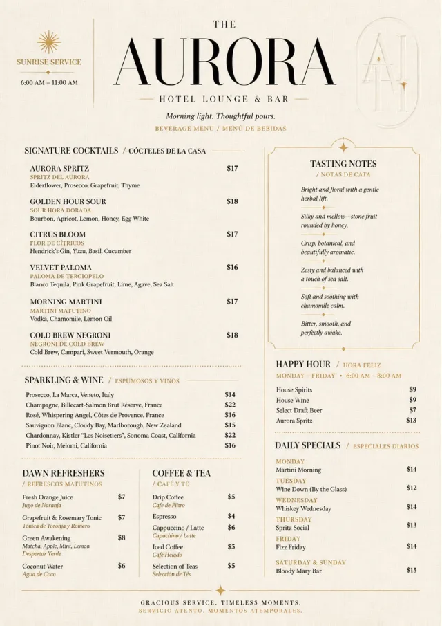Luxury Hotel Lounge bar-menu menu template preview