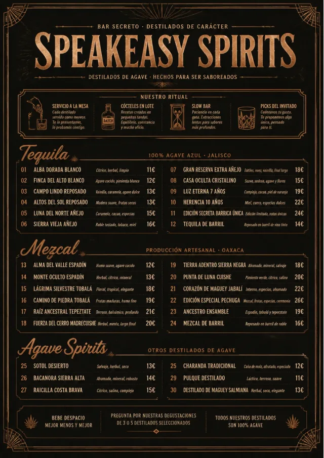 Speakeasy Spirits bar-menu menu template preview
