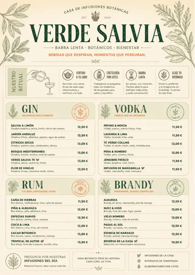 Botanical Infusion bar-menu menu template preview
