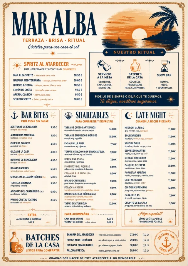 Coastal Sunset bar-menu menu template preview