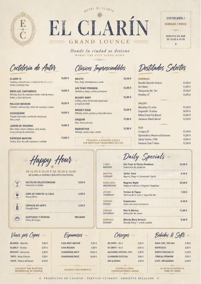 Luxury Hotel Lounge bar-menu menu template preview