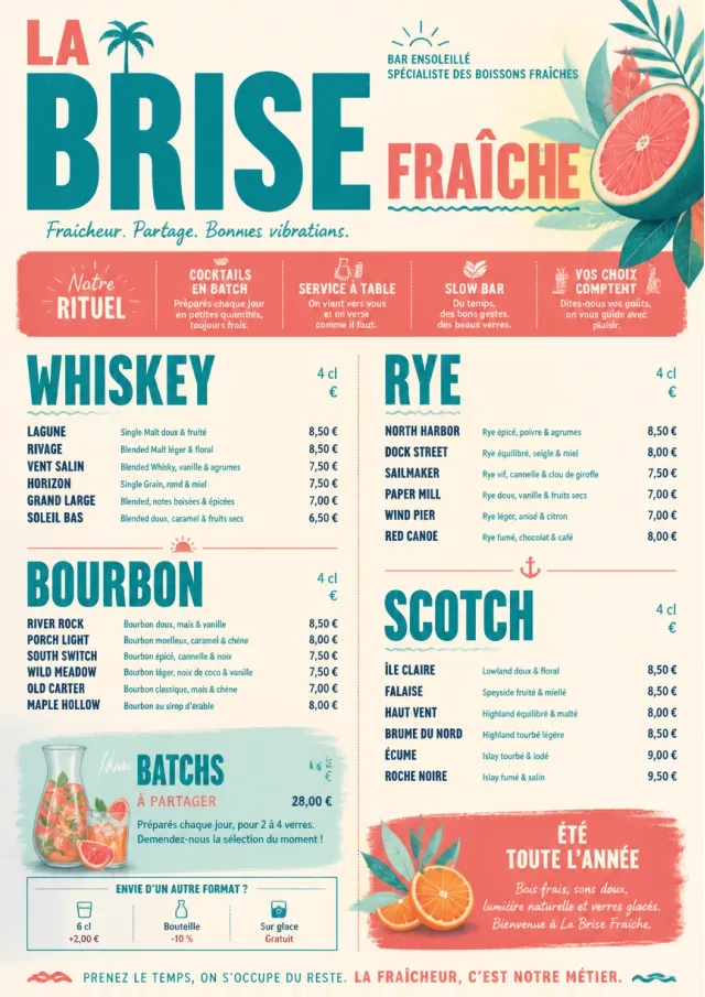 Tropical Refresh bar-menu menu template preview