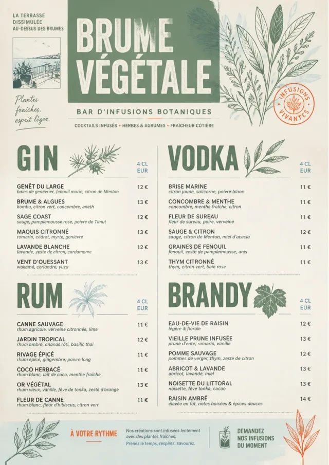 Botanical Infusion bar-menu menu template preview