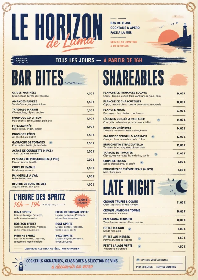 Coastal Sunset bar-menu menu template preview